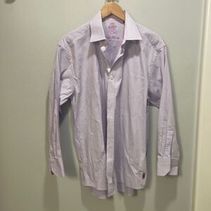 English Laundry mens purple and white striped collared shirt